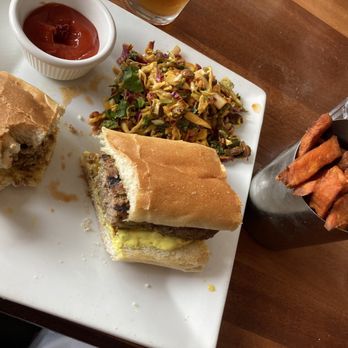 Walter's Restaurant - Tandoori Lamb Burger with Mediterranean slaw and Sweet Potato Fries. - Breakfast & Brunch Near Me - Claremont, California Walter's Restaurant - Tandoori Lamb Burger with Mediterranean slaw and Sweet Potato Fries. - Breakfast & Brunch Near Me - Claremont, California