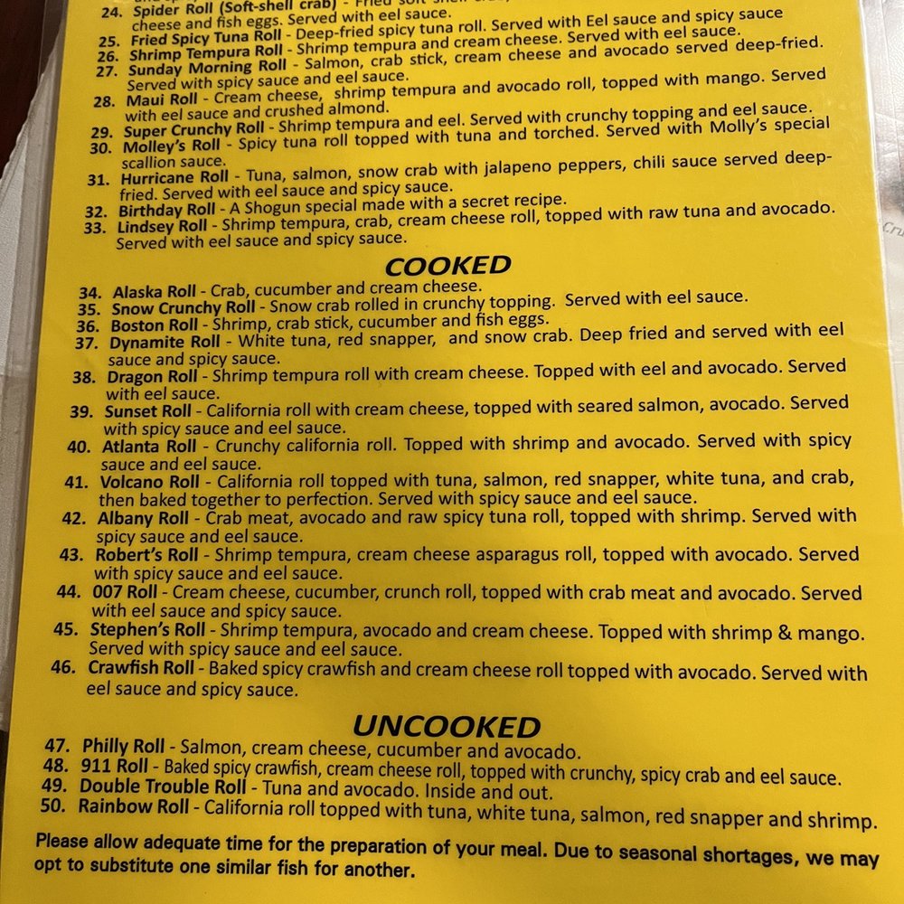 Shogun Japanese Restaurant - Descriptive menu - Japanese Near Me - Albany, Georgia Shogun Japanese Restaurant - Descriptive menu - Japanese Near Me - Albany, Georgia