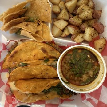 Catrinas - Quesabirria tacos, chips with guacamole and potatoes. - Food Trucks Near Me - Huntsville, Alabama