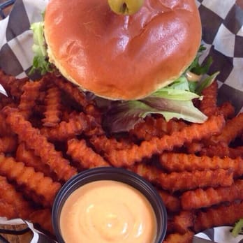 Digby's Pub and Patio - The Digby Burger with Sweet Potato Fries - New American Near Me - Lafayette, Indiana
