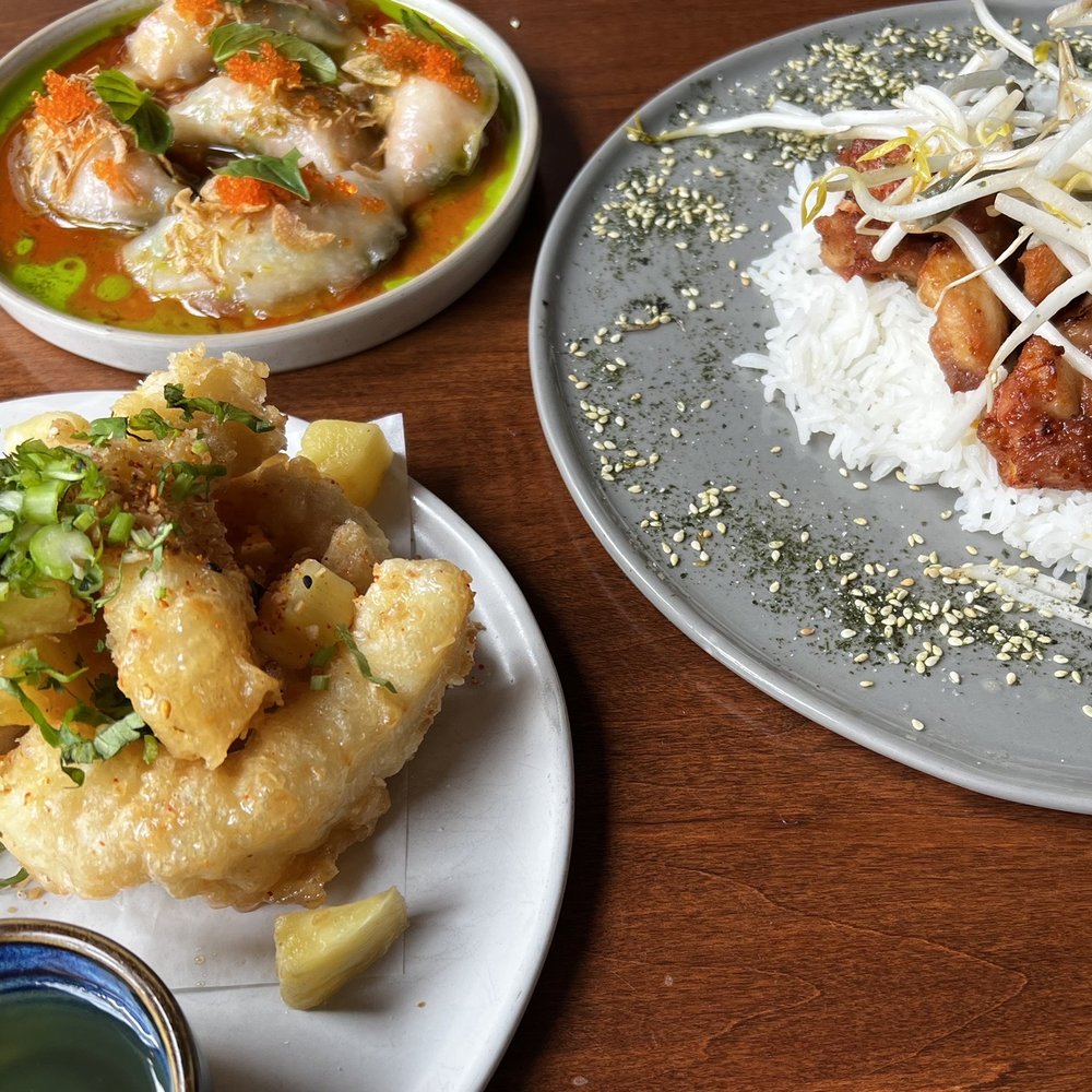 Lulu Bar - Steamed Lobster Dumplings (GF), Mochiko Fried Chicken (GF), Fried Coconut Squid (GF) - Desserts Near Me - Calgary, Alberta Lulu Bar - Steamed Lobster Dumplings (GF), Mochiko Fried Chicken (GF), Fried Coconut Squid (GF) - Desserts Near Me - Calgary, Alberta