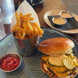 Double smash burger and fries Double smash burger and fries
