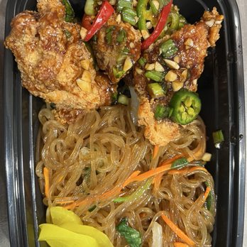 BHC Chicken - Rice Bowl with no rice, add $1 for all japchae, matcho king chicken - Korean Near Me - Carlsbad, California