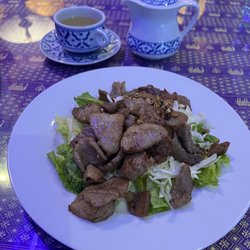 Orchid Thai - Garlic beef and jasmine tea.
