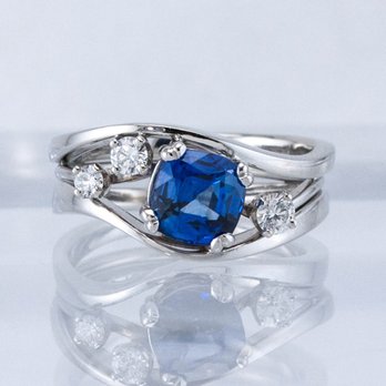 Fairbank and Perry Goldsmiths - Custom Lyra Ring with Sapphire and Diamonds - Jewelry Near Me - Concord, Massachusetts Fairbank and Perry Goldsmiths - Custom Lyra Ring with Sapphire and Diamonds - Jewelry Near Me - Concord, Massachusetts