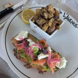L'Avenue - My smoked salmon flatbread. I subbed potatoes for salad and they were yummy