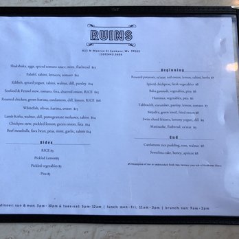 Ruins - Mediterranean menu - Cocktail Bars Near Me - Spokane, Washington