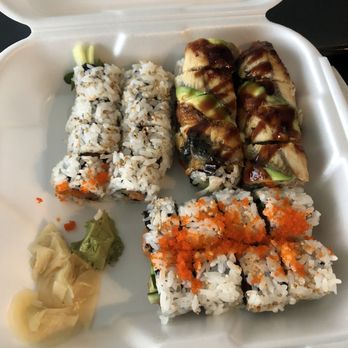 Ginza - Clockwise from top left: spicy tuna ($6.50), dragon roll ($13), Seattle roll ($7.25) - Sushi Bars Near Me - Bellevue, Washington Ginza - Clockwise from top left: spicy tuna ($6.50), dragon roll ($13), Seattle roll ($7.25) - Sushi Bars Near Me - Bellevue, Washington