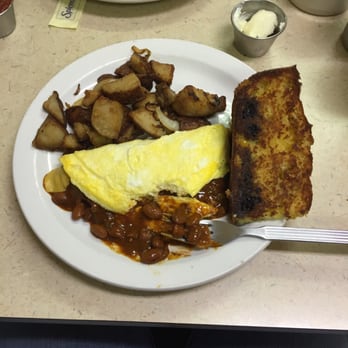 Clary's Corner Cafe - Chili cheese omelet with home made blueberry cornbread! - Cafes Near Me - Lake Worth, Florida