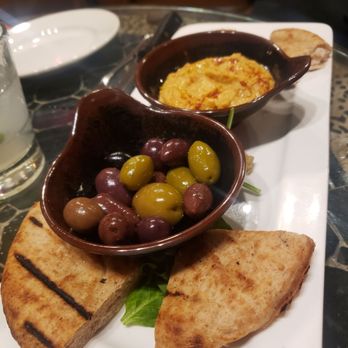 Tangierino’s Cave Lounge - olives and bread - Hookah Bars Near Me - Boston, Massachusetts