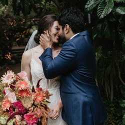 Gorgeous and Green - Carmel Bride and Groom and bouquet