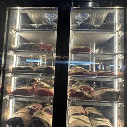 Beef aging in a controlled cooler. Beef aging in a controlled cooler.