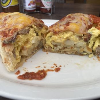 RJ's Cafe - Another view of the Breakfast Burrito -  a lot of potato - Breakfast & Brunch Near Me - Dana Point, California