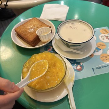 Sweet Indulgence - Matcha French toast, mango sago, and taro sago with coconut milk - Desserts Near Me - Millbrae, California Sweet Indulgence - Matcha French toast, mango sago, and taro sago with coconut milk - Desserts Near Me - Millbrae, California