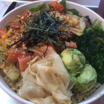 Roll Factory by Straycat Kitchen - Medium poke bowl with rice and salad, about $12 after tax - Poke Near Me - Pasadena, California