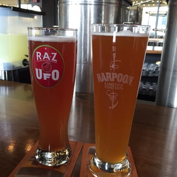 Harpoon Brewery - UFO Raz, and pilot ginger beer on right! - Breweries Near Me - Boston, Massachusetts Harpoon Brewery - UFO Raz, and pilot ginger beer on right! - Breweries Near Me - Boston, Massachusetts