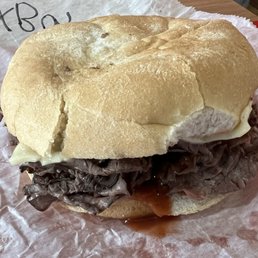 XL Roast Beef sammy with cheese and bbq sauce