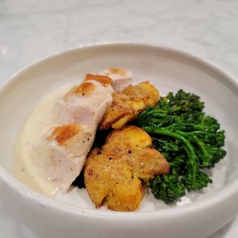 Pierre Garden - Chicken 
Fingerling potatoes,  brocolini, onion cream - French Near Me - Glendale, California