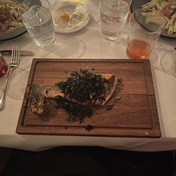Fat Ox - Branzino : fried herbs, anchovy, olive, salsa verde, fermented cranberries, bread crumb - Italian Near Me - Scottsdale, Arizona Fat Ox - Branzino : fried herbs, anchovy, olive, salsa verde, fermented cranberries, bread crumb - Italian Near Me - Scottsdale, Arizona