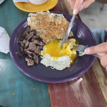 What's Crackin Cafe - Babes Steak Rancheros and eggs. It looked good he ate it swiftly. - Breakfast & Brunch Near Me - Mesa, Arizona What's Crackin Cafe - Babes Steak Rancheros and eggs. It looked good he ate it swiftly. - Breakfast & Brunch Near Me - Mesa, Arizona
