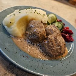 Meatballs - For the People - Traditional meatballs with potatoes, lingonberry, and pickles