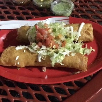 Taco Station - Shredded beef flautas. Very filling but not very much sour cream or any guacamole on top. - Mexican Near Me - Riverside, California