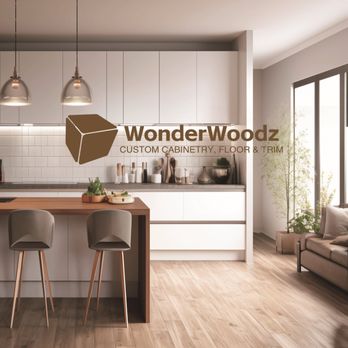 Wonderwoodz - a kitchen with wooden floors and white cabinets - Cabinetry Near Me - Gilbert, Arizona Wonderwoodz - a kitchen with wooden floors and white cabinets - Cabinetry Near Me - Gilbert, Arizona