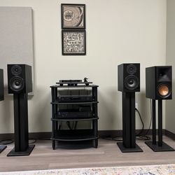 Lifestyle Audio Video - Klipsch RP600M II and Wharfedale Diamond 12.2 speakers with NAD Integrated amplifiers, Rega turntable and Pangea stands