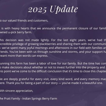 Indian Springs Berry Farm - Permanent closure - Pick Your Own Farms Near Me - Fairfield, Ohio Indian Springs Berry Farm - Permanent closure - Pick Your Own Farms Near Me - Fairfield, Ohio