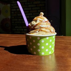 The Sweet Escape - Apple Cobbler Frozen Yogurt with Graham Cracker Crumbs and Caramel Drizzle.