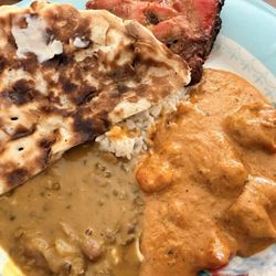 Butter chicken, dal makhani, tandoori chicken, plain naan