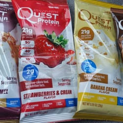 GNC - They now carry single serving sizes of the Quest protein powder!!!  Members buy 3, get 1 free!