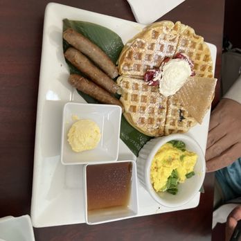 Edible Passport - Belgian waffles with bourbon maple syrup, Eggs and sausage - Cooking Classes Near Me - Blue Island, Illinois