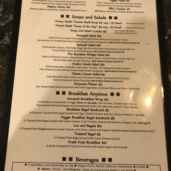 Avalon Aeropub - Part of the menu. Open in new tab to be able to read it easier! - Pubs Near Me - Redmond, Oregon