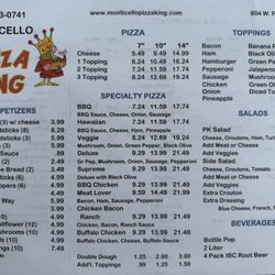 Monticello Pizza King - Menu (Front)