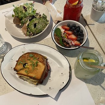 Ol Days - Chicken Pocket Sandwich, Ham and Gruyere Sandwich, Acai Bowl, raspberry lemonade, and Mint and Ginger Lemonade - Breakfast & Brunch Near Me - Miami, Florida Ol Days - Chicken Pocket Sandwich, Ham and Gruyere Sandwich, Acai Bowl, raspberry lemonade, and Mint and Ginger Lemonade - Breakfast & Brunch Near Me - Miami, Florida