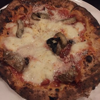 Bettola - The melanzani (spelling?) Pizza! Eggplant and tomatoes. Burnt crust - Pizza Near Me - Birmingham, Alabama