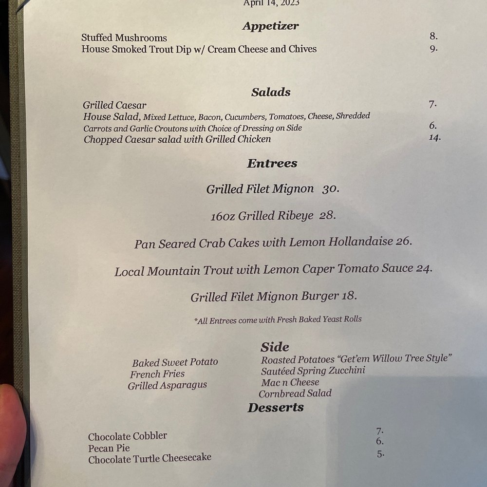 Willow Tree - Menu: 4/13/23 - Desserts Near Me - Robbinsville, North Carolina Willow Tree - Menu: 4/13/23 - Desserts Near Me - Robbinsville, North Carolina
