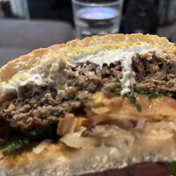 Jamaica Inn - Steak burger with goat cheese, red onion marmalade, and chunky chips. Super yum! I brought it home to enjoy in.