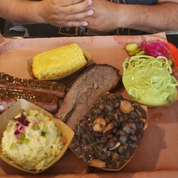 Barbs B Q - Ribs, brisket, green spaghetti, cornbread, potato salad and beans. - Barbeque Near Me - Lockhart, Texas