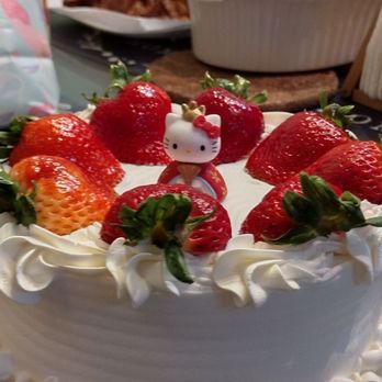Uncle Chuang's Bakery - Strawberry vanilla cake (Hello kitty is not included when you purchase the cake) - Bakeries Near Me - Riverside, California