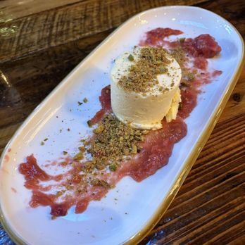 El Moro Spirits & Tavern - Goat cheese cake with rhubarb and pistachio - New American Near Me - Durango, Colorado