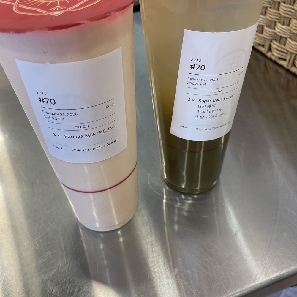 Chun Yang Tea - San Gabriel - PAPAYA MILK SMOOTHIE Sugar Cane Lemon 甘蔗檸檬 - Tea Rooms Near Me - San Gabriel, California Chun Yang Tea - San Gabriel - PAPAYA MILK SMOOTHIE Sugar Cane Lemon 甘蔗檸檬 - Tea Rooms Near Me - San Gabriel, California