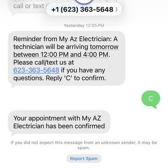 My AZ Electrician - Appointment confirmation via text - Electricians Near Me - Peoria, Arizona My AZ Electrician - Appointment confirmation via text - Electricians Near Me - Peoria, Arizona