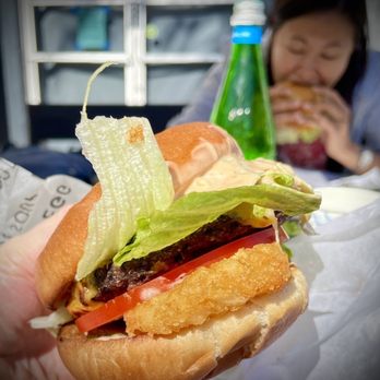 Pretty Good Advice - The next-level Pretty Good cheeseburger (added a hash brown for good measure). Check out the wife going to town! - Sandwiches Near Me - Soquel, California