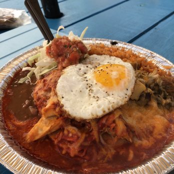 SoSo Good - Stacked New Mexican Enchiladas with a Sunny Side Up Egg. Perfecto! - Food Trucks Near Me SoSo Good - Stacked New Mexican Enchiladas with a Sunny Side Up Egg. Perfecto! - Food Trucks Near Me