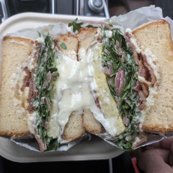 Base Camp Bakery - breakfast sando on milk bread, added bacon - Bakeries Near Me