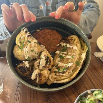 Cafe Dimona - Cauliflower and cabbage steak. This one surprised me. So many flavors! - Mediterranean Near Me - Fredericksburg, Texas