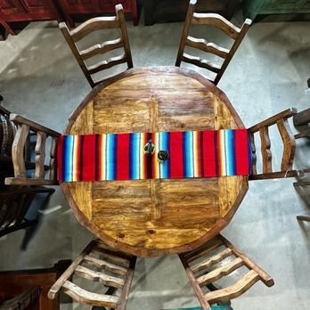 Casa Decor - 5' Round Mixed Wood Table - Home Decor Near Me - Weatherford, Texas Casa Decor - 5' Round Mixed Wood Table - Home Decor Near Me - Weatherford, Texas