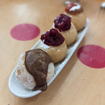 Jelly - Four doughnuts: Mexican chocolate, two jelly, one Thai peanut - Breakfast & Brunch Near Me - Denver, Colorado Jelly - Four doughnuts: Mexican chocolate, two jelly, one Thai peanut - Breakfast & Brunch Near Me - Denver, Colorado